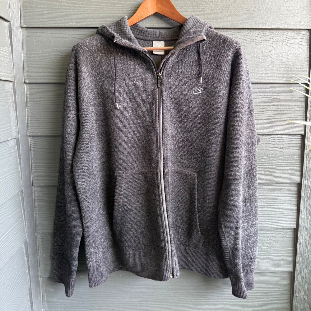 Nike Sportswear Wool Blend Full‎ Zip Hoodie Mens XL Gray Knit Waffle Lined
